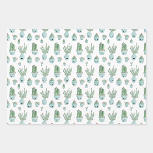 Kawaii Cactus Gift Wrap - Set von 3 Geschenkpapier Set (Vorderseite 3)