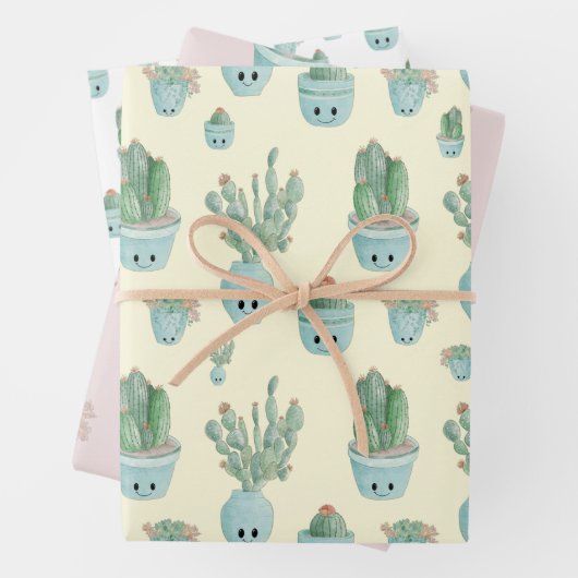 Kawaii Cactus Gift Wrap - Set von 3 Geschenkpapier Set (Beispiel)