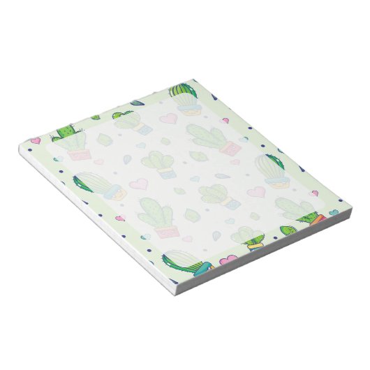 Kawaii Cactus & Hearts Notepad Notizblock (angewinkelt)