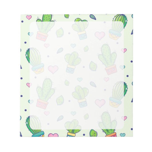 Kawaii Cactus & Hearts Notepad Notizblock (Vorderseite)