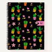 Kawaii Cactus Monogram Black Spiral Notebook Notizblock (Vorderseite)