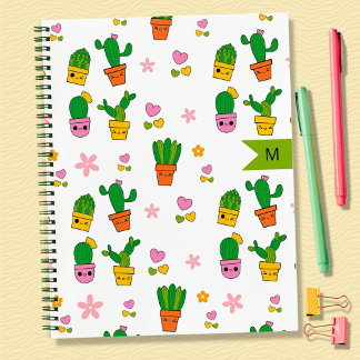 Kawaii Cactus Monogram Spiral Notebook Notizblock