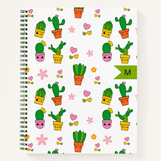 Kawaii Cactus Monogram Spiral Notebook Notizblock (Vorderseite)