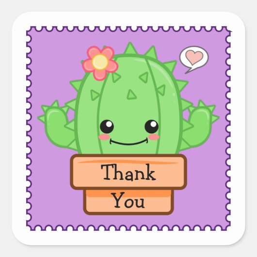 Kawaii Cactus Vielen Dank Quadratischer Aufkleber (Vorderseite)