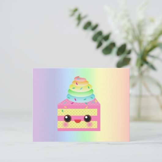 Kawaii Cake Pink Rainbow Sprinkles Fun Dessert Postkarte (Stehend Vorderseite)
