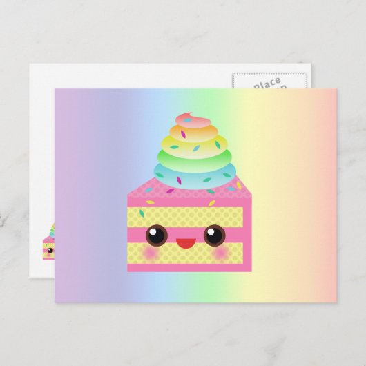Kawaii Cake Pink Rainbow Sprinkles Fun Dessert Postkarte (Vorne/Hinten)
