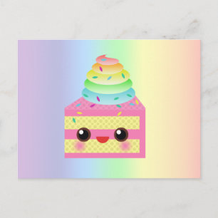 Kawaii Cake Pink Rainbow Sprinkles Fun Dessert Postkarte
