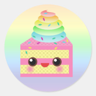 Kawaii Cake Pink Rainbow Sprinkles Fun Dessert Runder Aufkleber