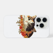Kawaii Calico Cat Floral Peeking Art iPhone Hülle (Rückseite (Horizontal))