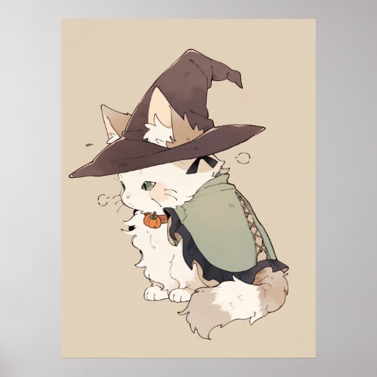 Kawaii Calico Cat Spielen eine Hexe Poster (Vorne)