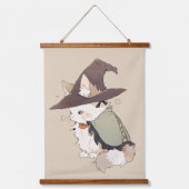 Kawaii Calico Cat Spielen eine Hexe Wandteppich Mit Holzrahmen (Vorderseite)