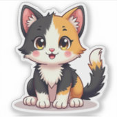 Kawaii Calico Cat Sticker - Niedliches Haustier Ar (Vorderseite)