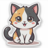 Kawaii Calico Katze mit Herz-Augen Aufkleber (Vorderseite)