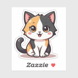Kawaii Calico Katze mit Herz-Augen Aufkleber
