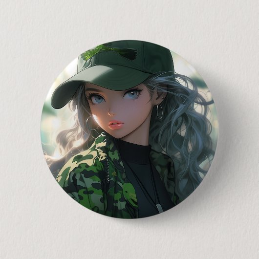Kawaii Camouflage Military Hunter Drill Anime Girl Button (Vorderseite)