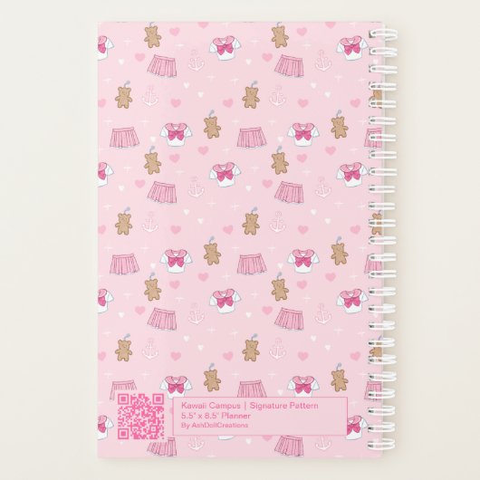 Kawaii Campus Preppy Pink Planner Planer (Rückseite)