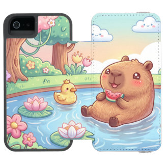 Kawaii Capy in einem Teich Incipio Watson™ iPhone 5 Geldbörsen Hülle