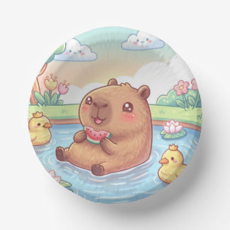 Kawaii Capy in einem Teich Pappteller