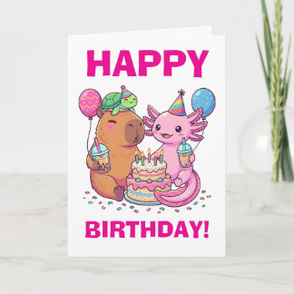 Kawaii Capybara and Axolotl Birthday Party Karte