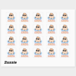 Kawaii Capybara Sonnenbrille Orange Selbstfürsorge Quadratischer Aufkleber