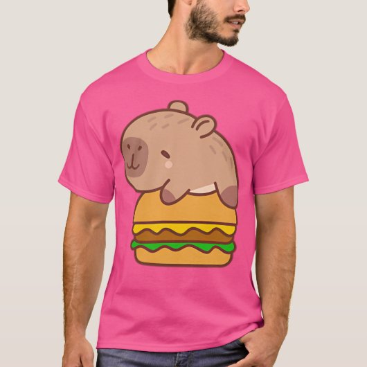 Kawaii Capybara über Burger Fun Design auf dem Gru T-Shirt (Vorderseite)