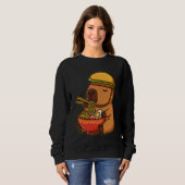 Kawaii Capybara with Burger Hat Eating Japanese Ra Sweatshirt (Vorne ganz)
