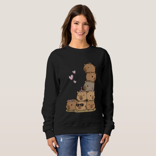 Kawaii Capybaras Stack Cute Cuddle Crew Sweatshirt (Vorne ganz)