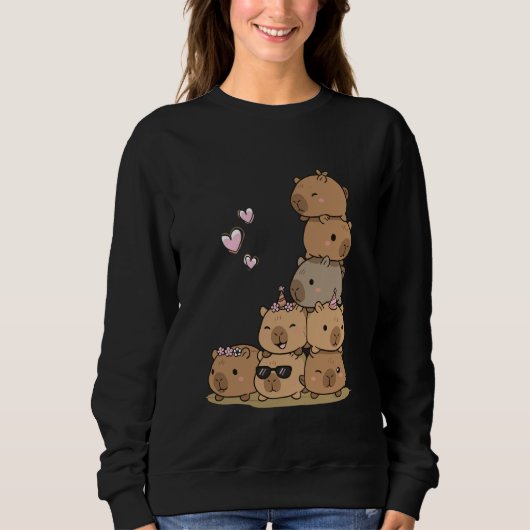 Kawaii Capybaras Stack Cute Cuddle Crew Sweatshirt (Vorderseite)