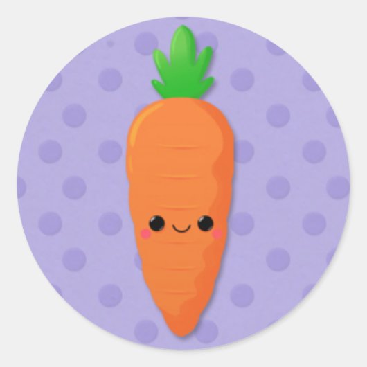 Kawaii Carrot auf Lila Polka Dots Runder Aufkleber (Vorderseite)