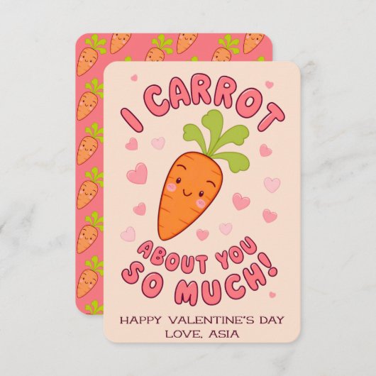 Kawaii Carrot Classroom Valentine Cards (Vorne/Hinten)