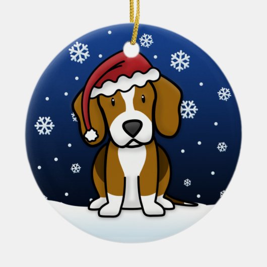 Kawaii Cartoon-Beagle-Weihnachten Keramikornament (Vorne)