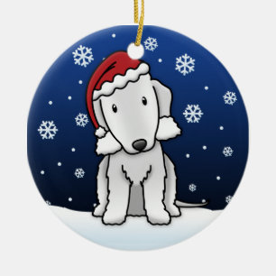Kawaii Cartoon Bedlington Terrier-Weihnachten Keramikornament