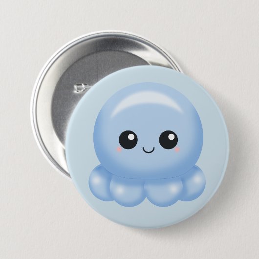 Kawaii Cartoon-Blau-Krake Button (Vorne & Hinten)
