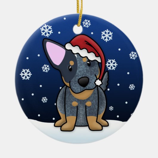 Kawaii Cartoon blaue Heeler Weihnachtsverzierung Keramikornament (Vorne)