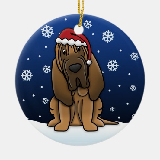 Kawaii Cartoon Bloodhound Weihnachten Keramikornament (Vorne)