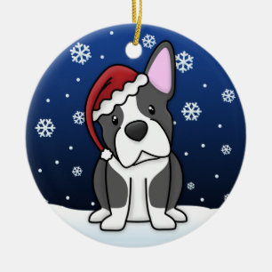 Kawaii Cartoon-Boston-Terrier-Weihnachtsverzierung Keramik Ornament