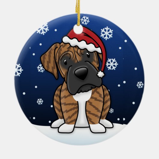 Kawaii Cartoon Brindle Boxen Weihnachten Keramik Ornament (Hinten)