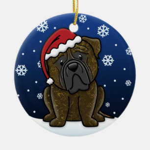 Kawaii Cartoon Brindle Bullmastiff Weihnachten Keramik Ornament
