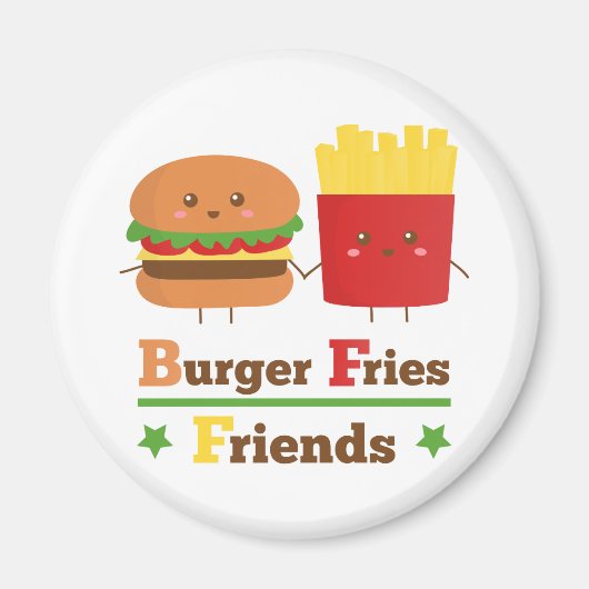 Kawaii Cartoon Burger Fries Friends BESTE FREUNDIN Magnet (Vorne)
