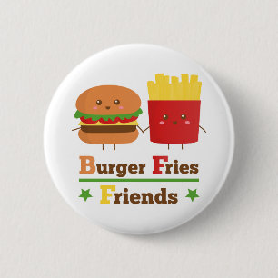 Kawaii Cartoon Burger Pommes Frites Freunde BFF Button