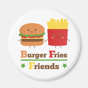 Kawaii Cartoon Burger Pommes Frites Freunde BFF Magnet