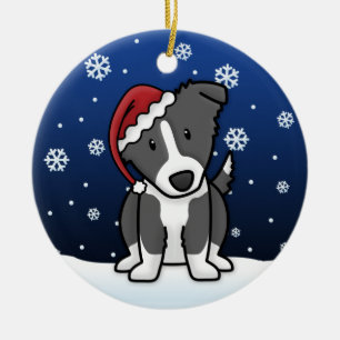 Kawaii Cartoon-Grenzcollie-Weihnachten Keramikornament