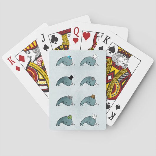 Kawaii Cartoon Grunge Narwhals with hats Card Deck Spielkarten (Rückseite)