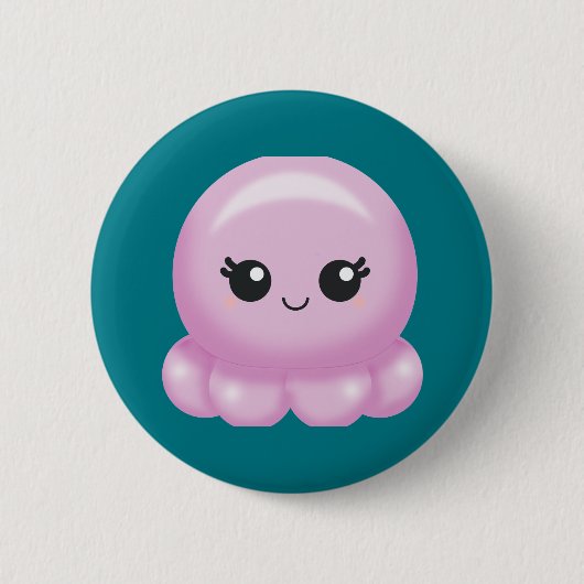 Kawaii Cartoon-Rosa-Krake Button (Vorderseite)