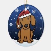 Kawaii Cartoon-rotes Dackel-Weihnachten Keramikornament (Links)