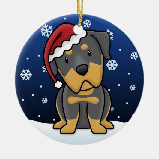 Kawaii Cartoon Rottweiler Weihnachten Keramik Ornament (Vorne)