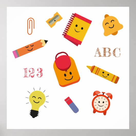 Kawaii Cartoon School Supplements Klassenzimmer Po Poster (Vorne)