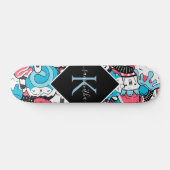 Kawaii Cartoon Style Dessert Name & Initial Kids Skateboard (Horizontal)