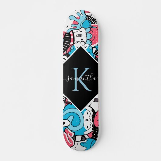 Kawaii Cartoon Style Dessert Name & Initial Kids Skateboard (Vorne)