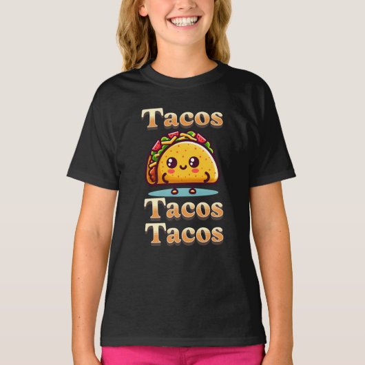 Kawaii Cartoon Tacos T-Shirt (Vorderseite)
